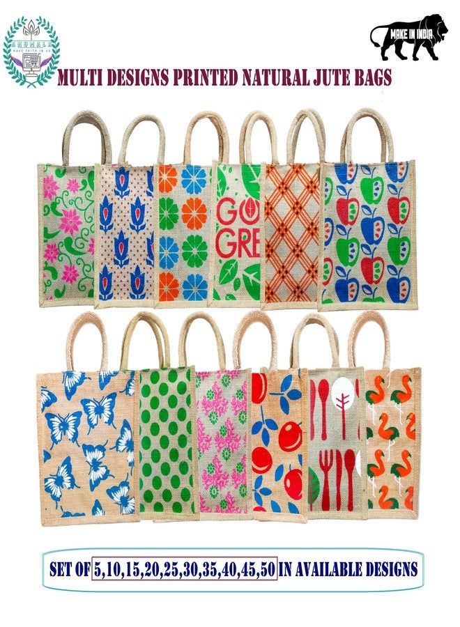 Anumala® Eco-Friendly Jute Bags with Zipper| Organic Tote Bags Elegantly Printed for Return Gifts, Office, Grocery, Picnic, Tiffin, Shopping, Wedding Return Gifts| Size-11x5x10 inches (Pack of 35) - Image 3